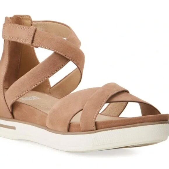 Eileen Fisher Tan Leather Wedge Sandals Sally Wedges, Sz 10 - Picture 2 of 12